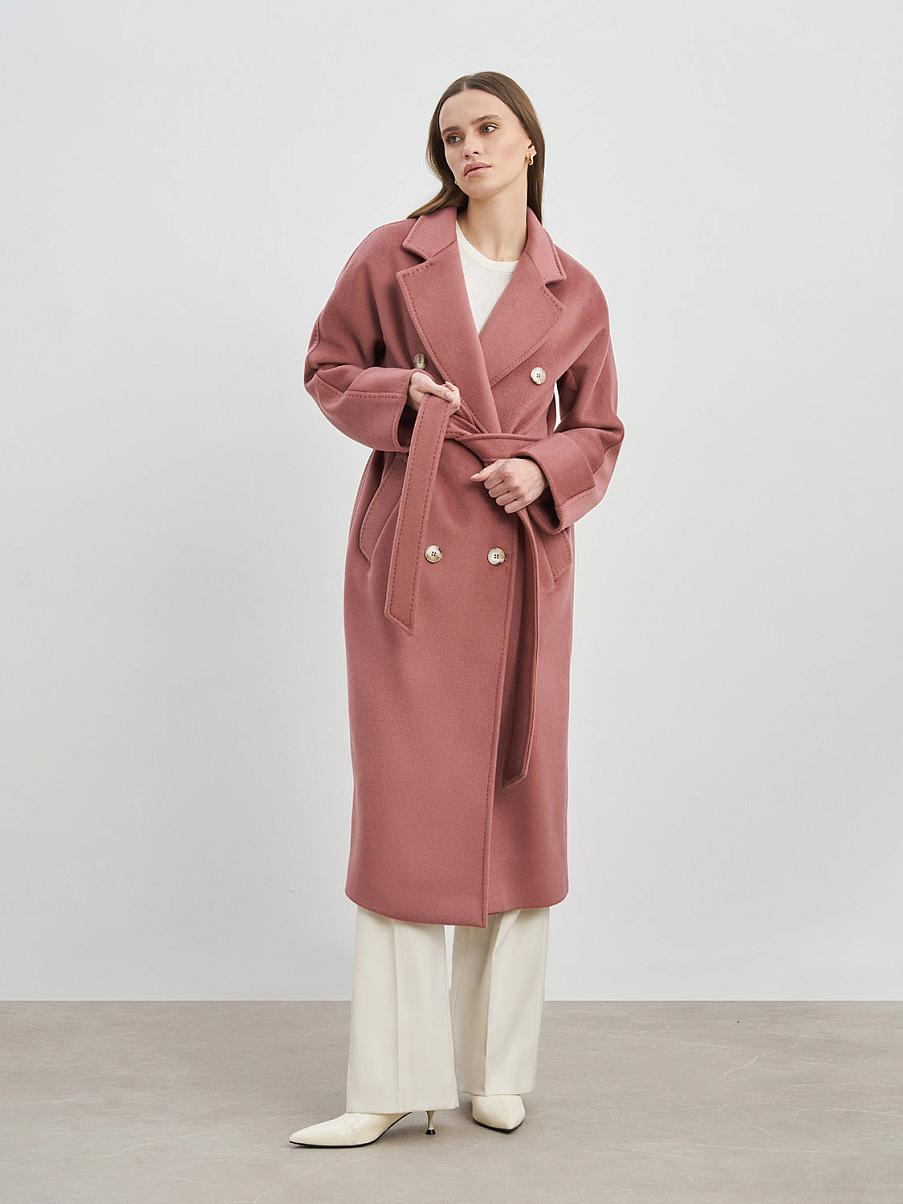 Двубортное пальто из шерсти с шелком