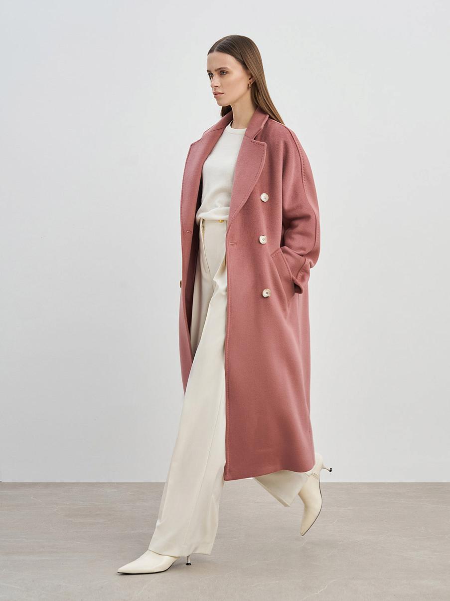 Двубортное пальто из шерсти с шелком