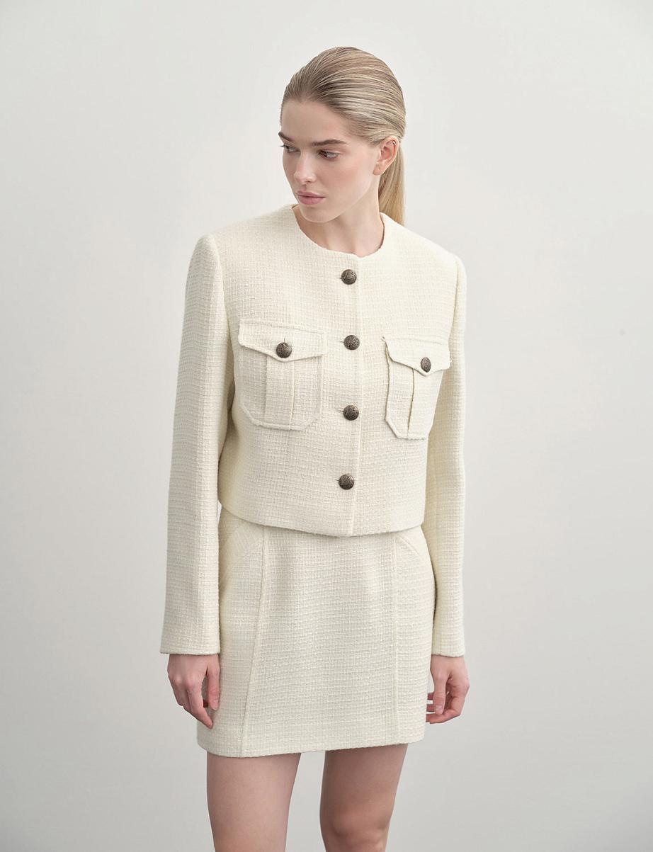 Укороченный твидовый жакет с карманами