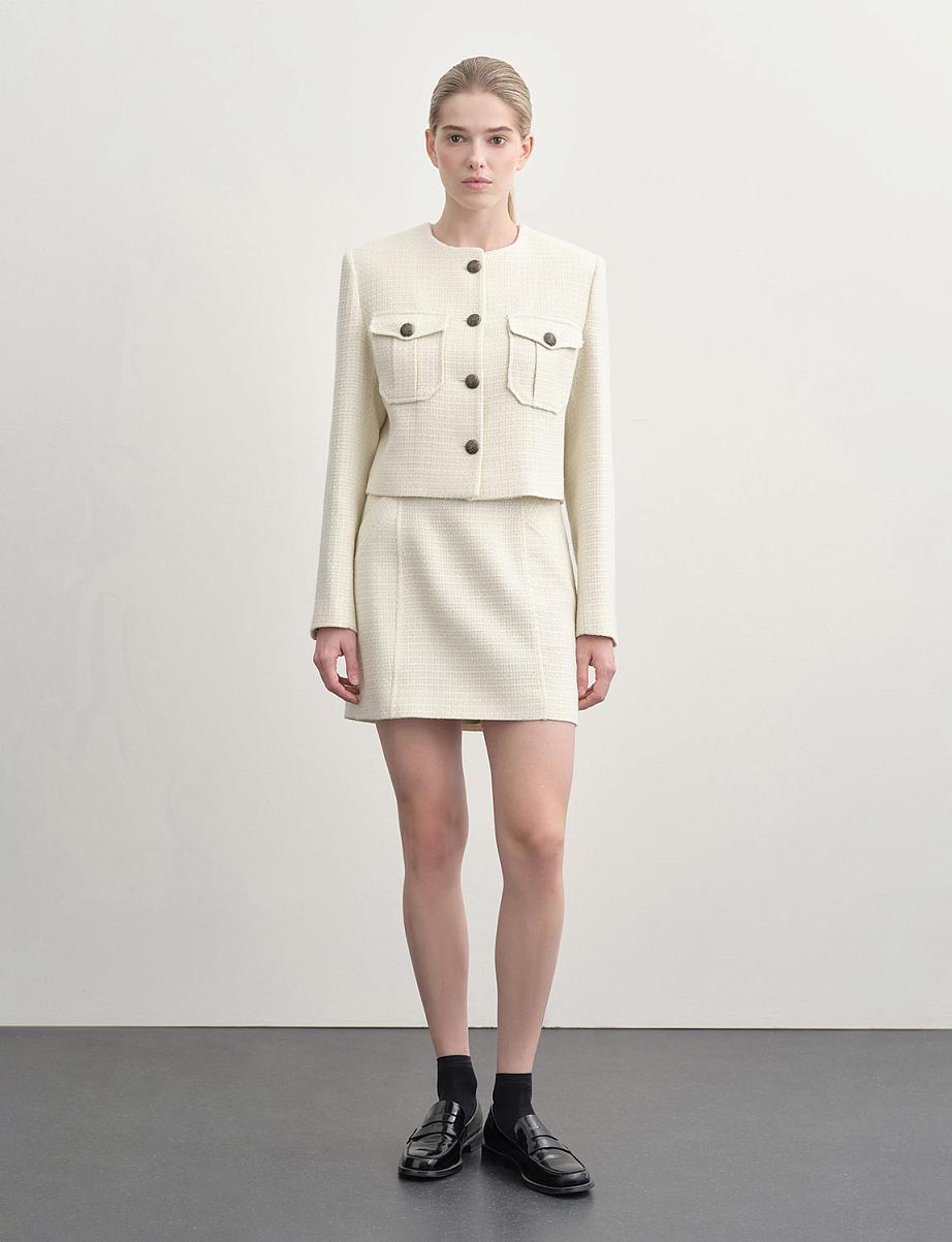 Укороченный твидовый жакет с карманами