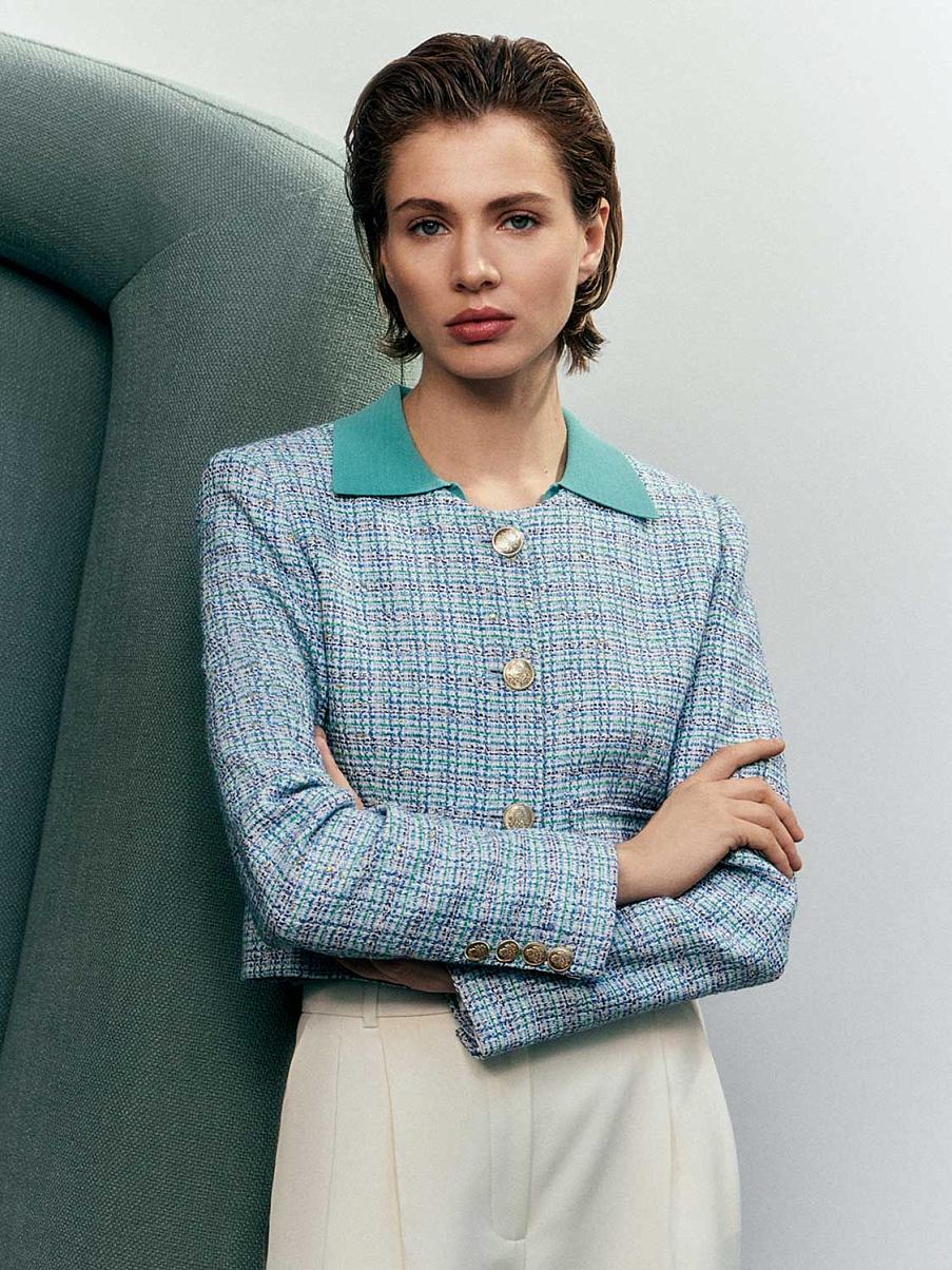 Укороченный твидовый жакет