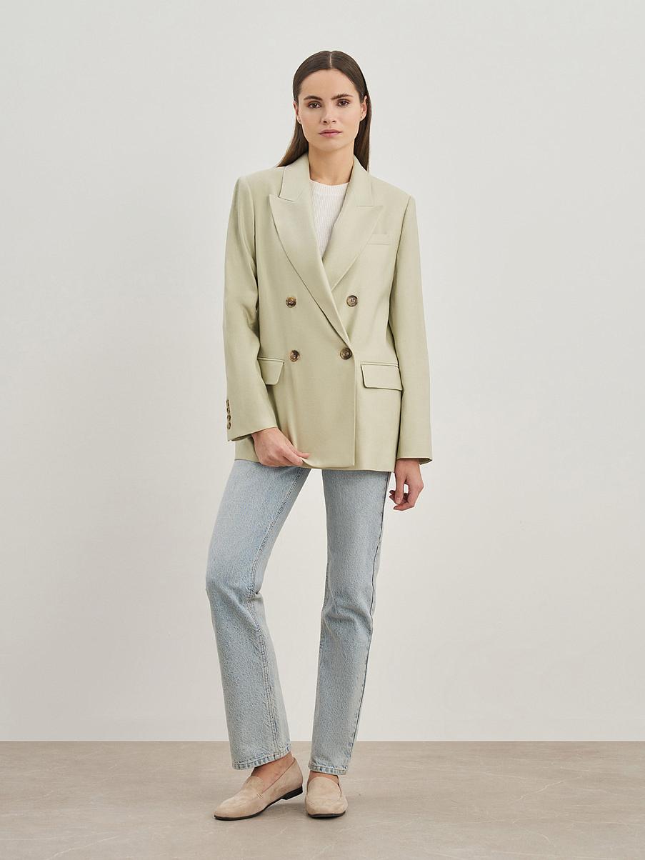 Двубортный прямой жакет изо льна