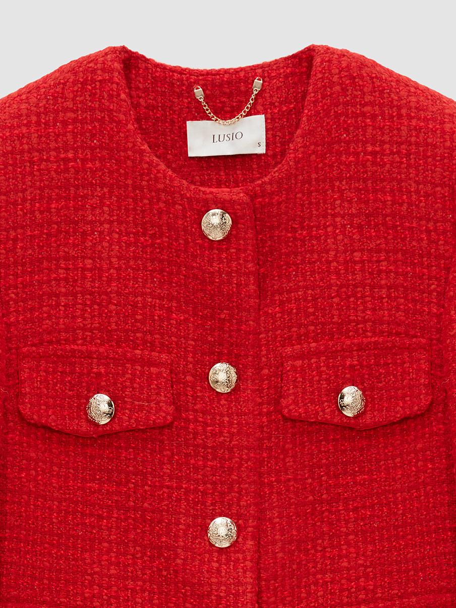 Твидовый укороченный жакет с шерстью