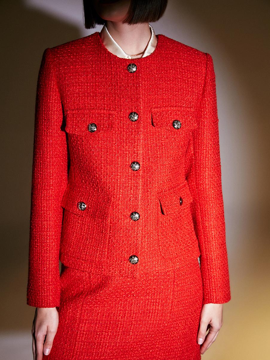 Твидовый укороченный жакет с шерстью