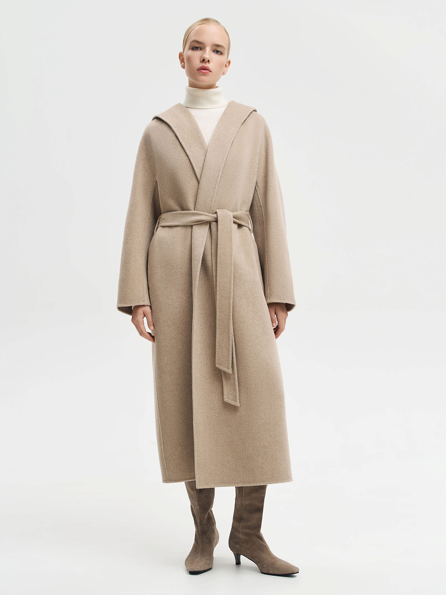 Пальто с капюшоном из кашемира