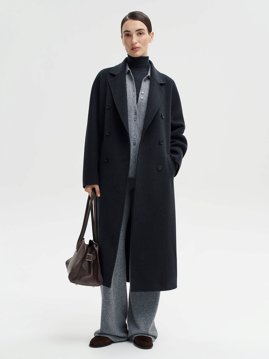 Шерстяное двубортное пальто