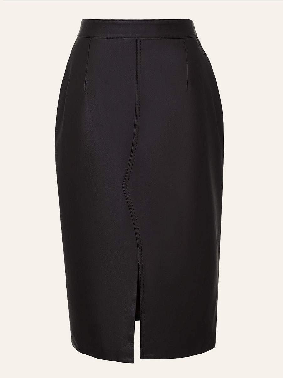 Юбка с разрезом из натуральной кожи