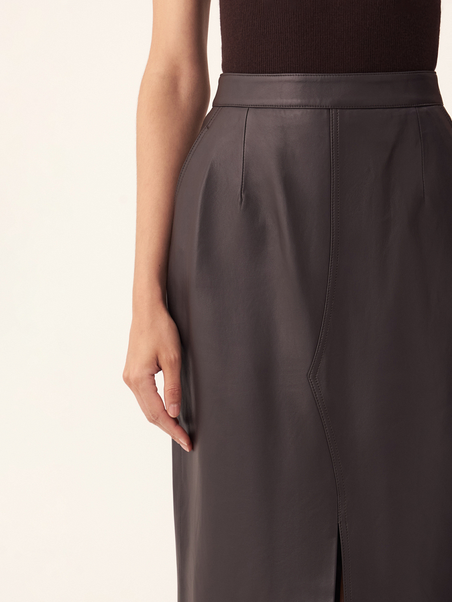 Юбка с разрезом из натуральной кожи