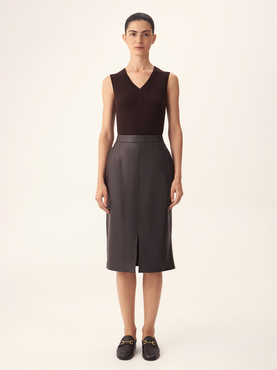 Юбка с разрезом из натуральной кожи