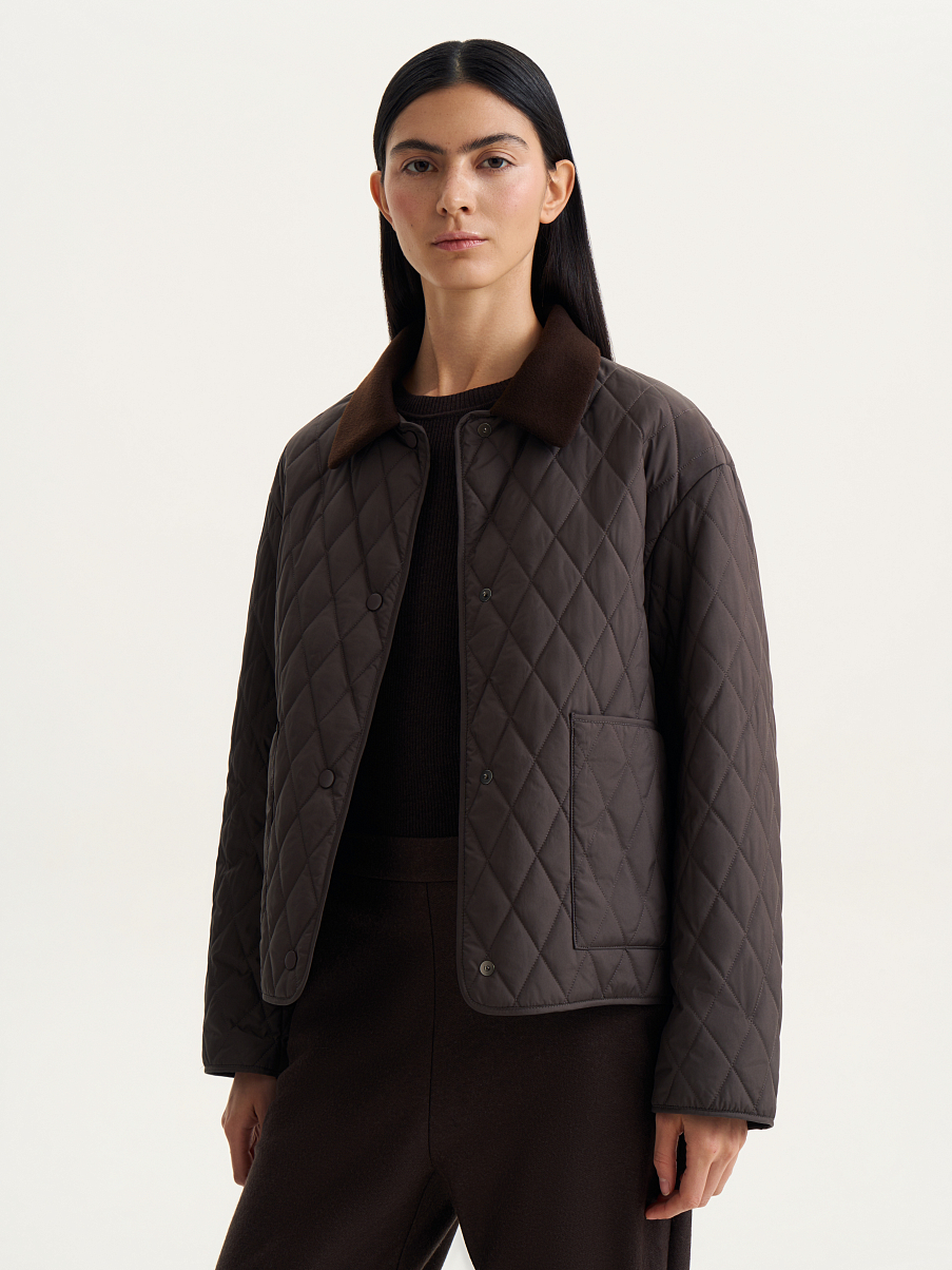 Куртка стеганая с воротником из шерсти