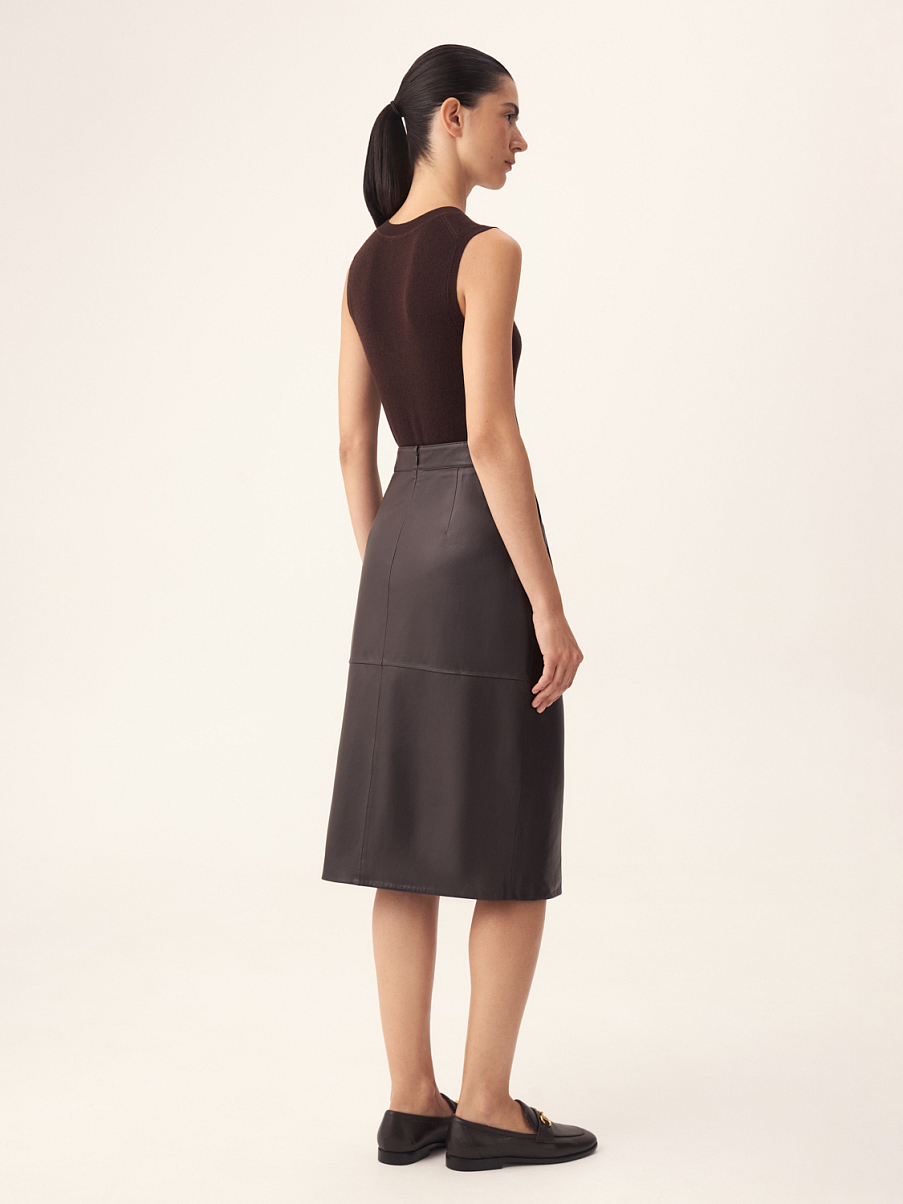 Юбка с разрезом из натуральной кожи