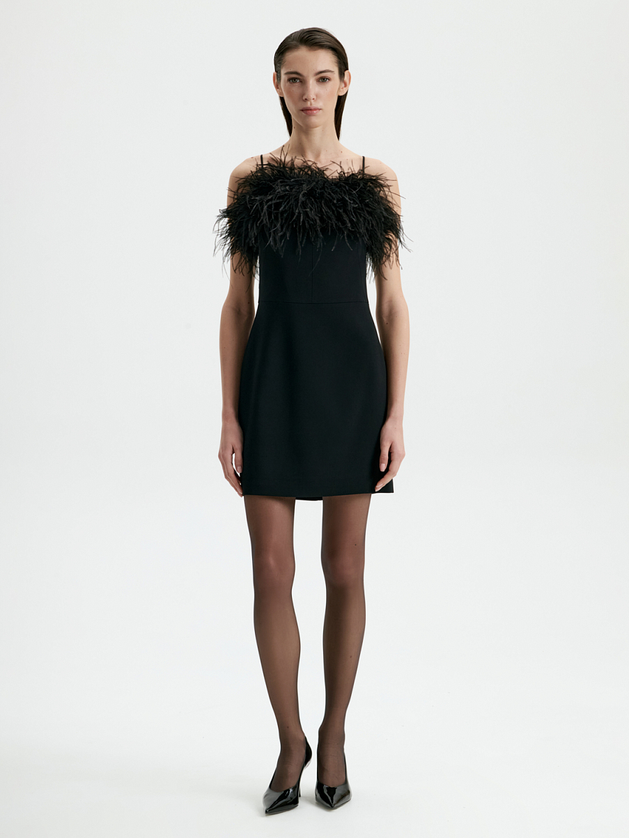 Платье мини с перьями