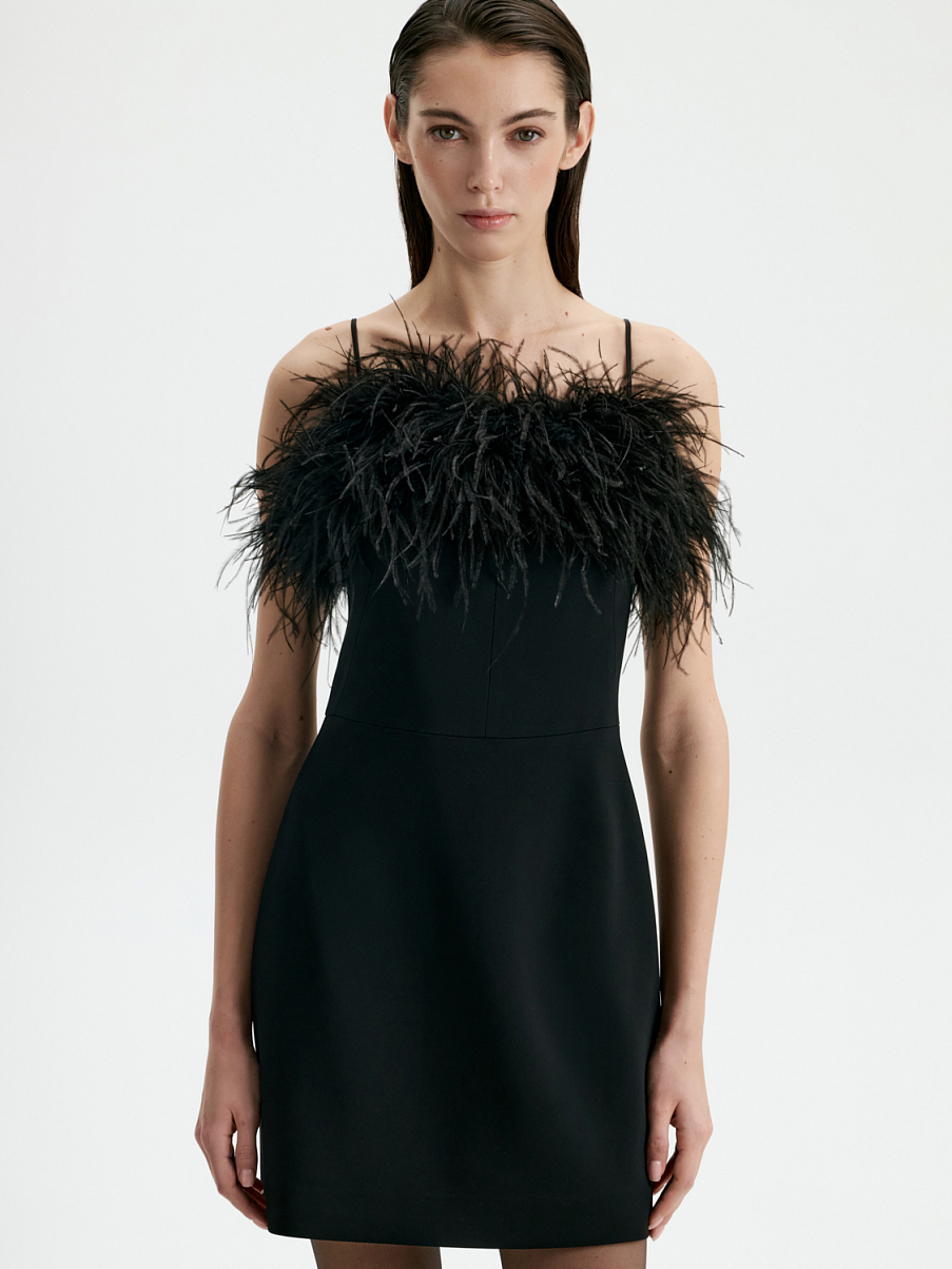 Платье мини с перьями