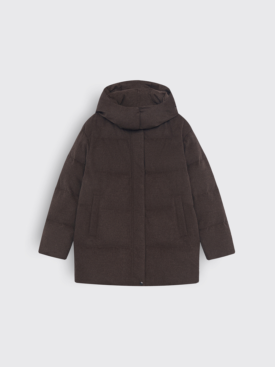 Пуховик удлиненный из мериноса и шелка