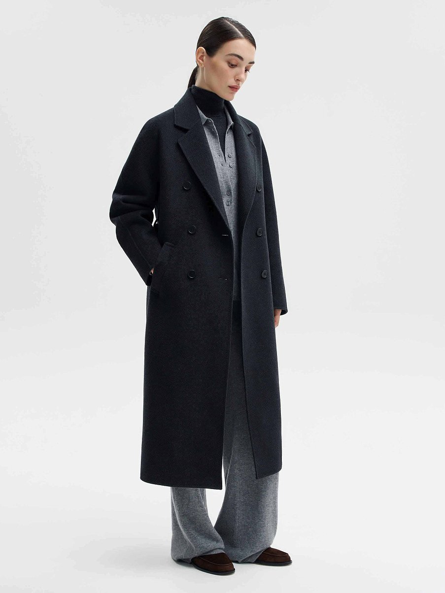 Шерстяное двубортное пальто