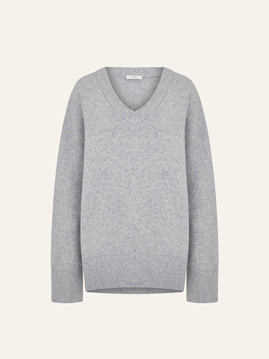 Джемпер с V-образным вырезом из мериноса и кашемира