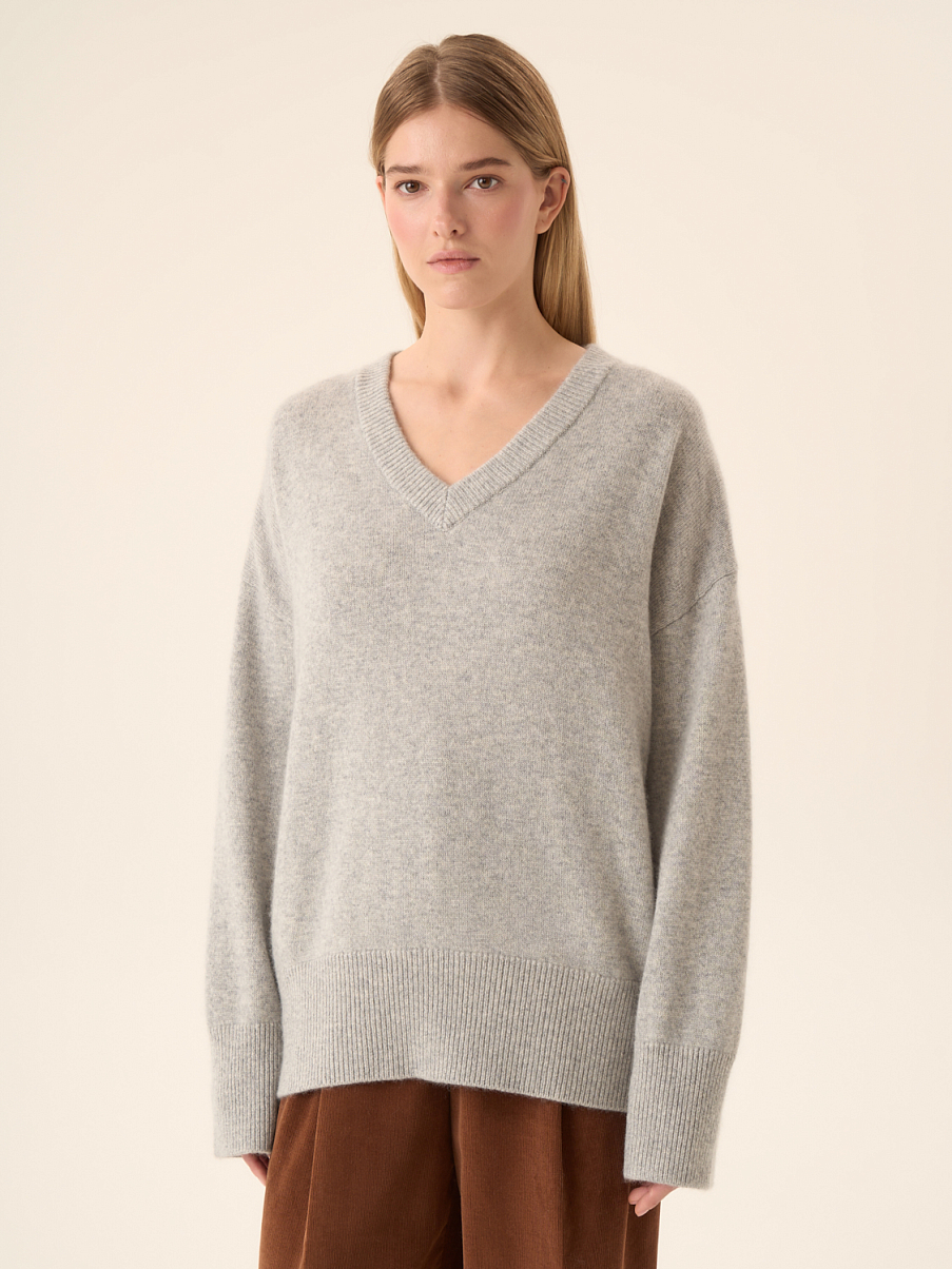 Джемпер с V-образным вырезом из мериноса и кашемира