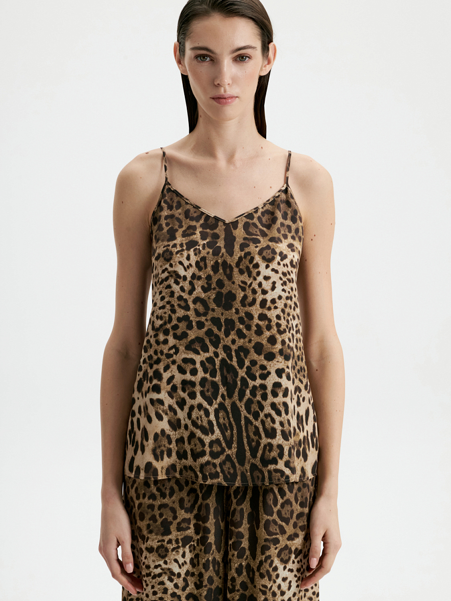 Топ из шелка с леопардовым принтом