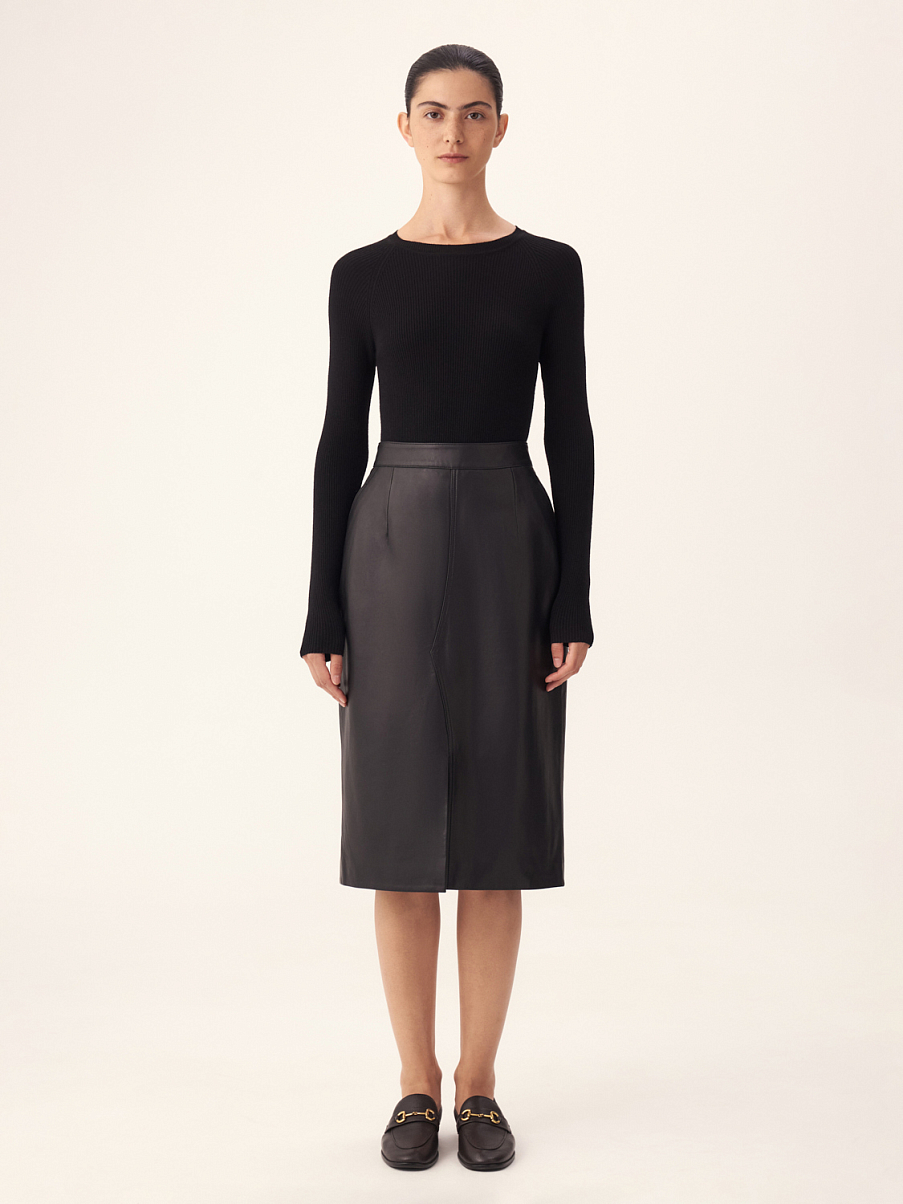 Юбка с разрезом из натуральной кожи