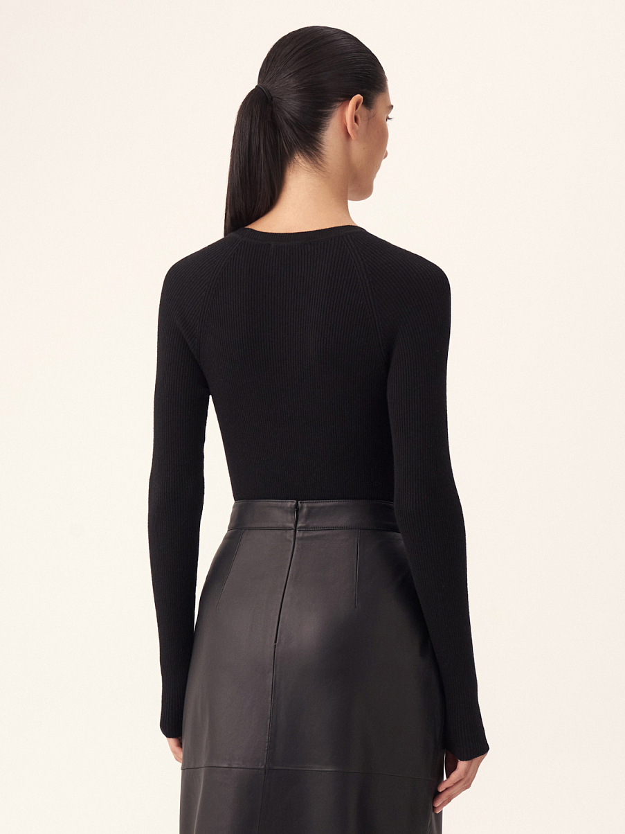 Юбка с разрезом из натуральной кожи