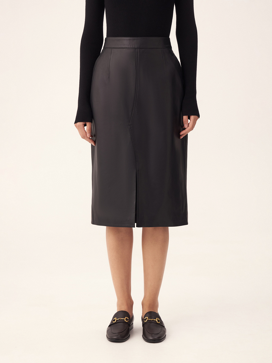 Юбка с разрезом из натуральной кожи