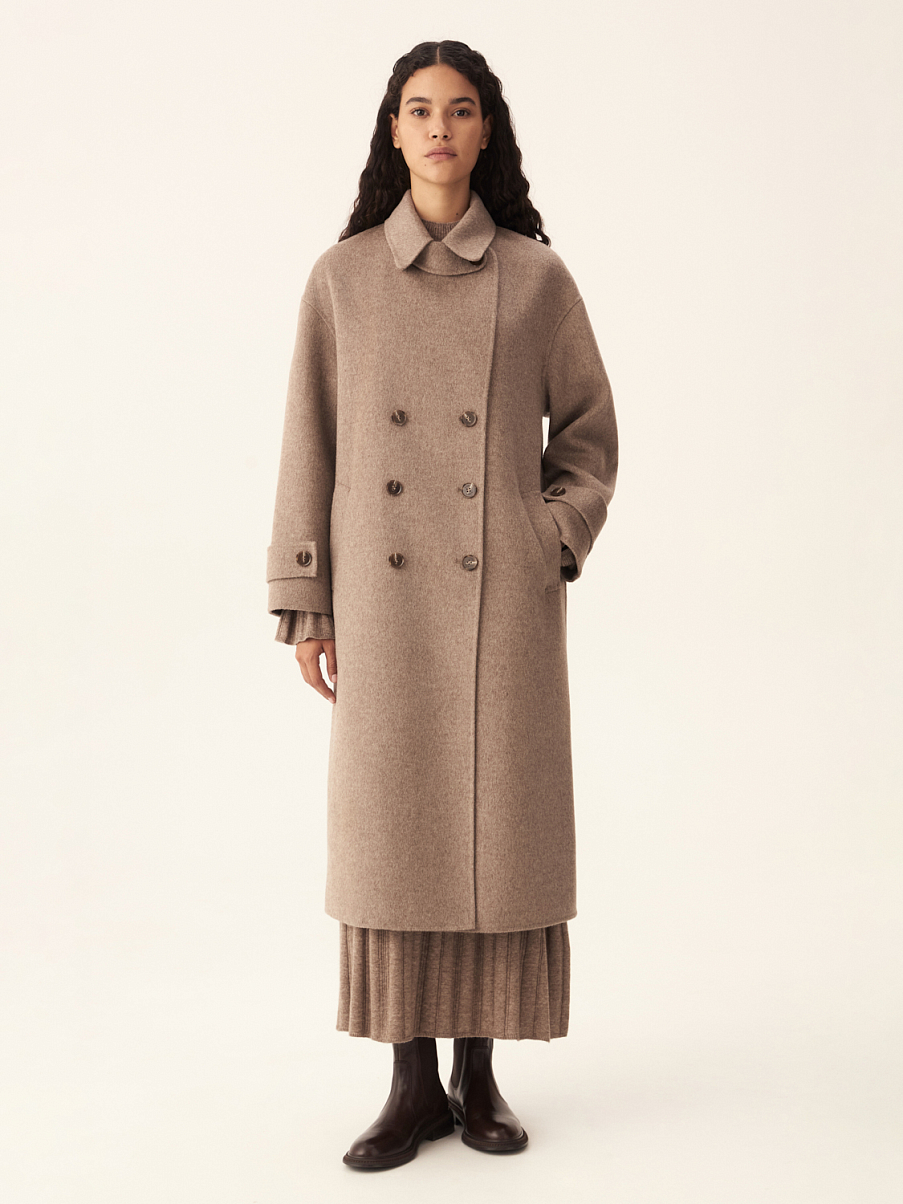 Двубортное пальто из шерсти мериноса