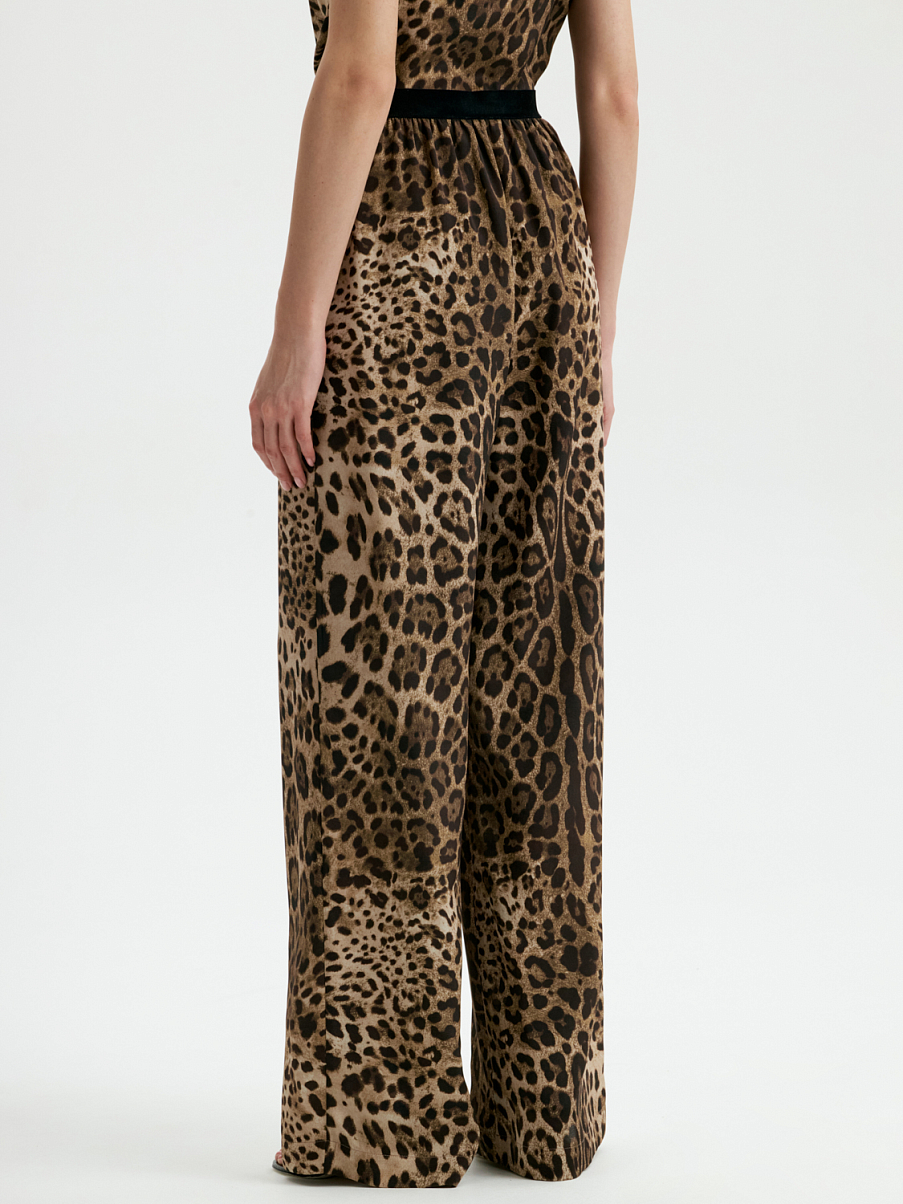 Брюки из шелка с леопардовым принтом