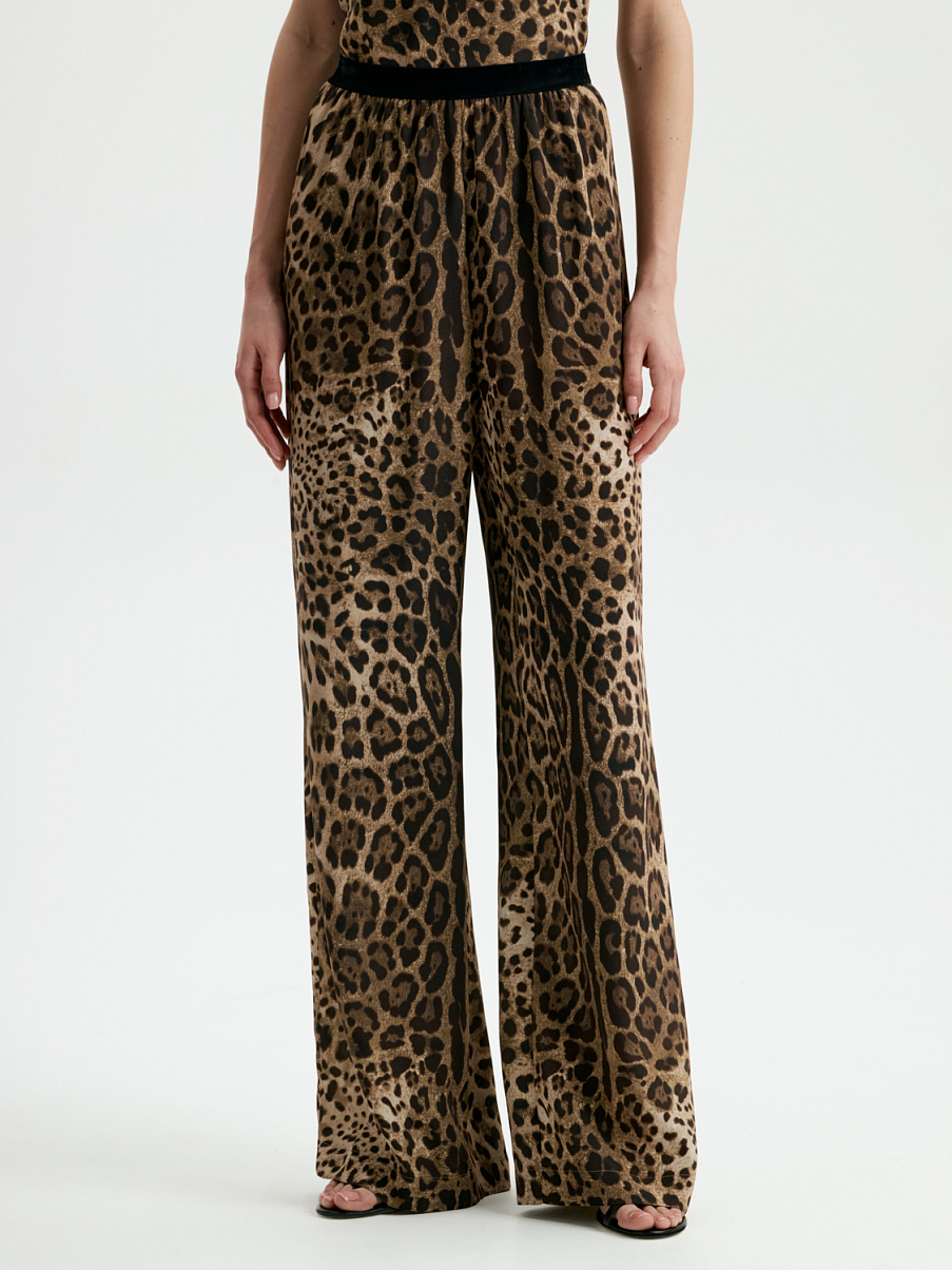 Брюки из шелка с леопардовым принтом