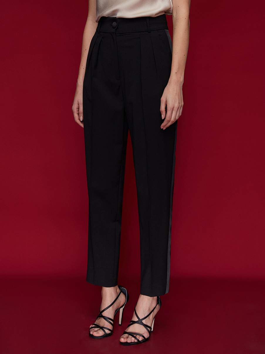 Брюки из шерсти с атласными лампасами