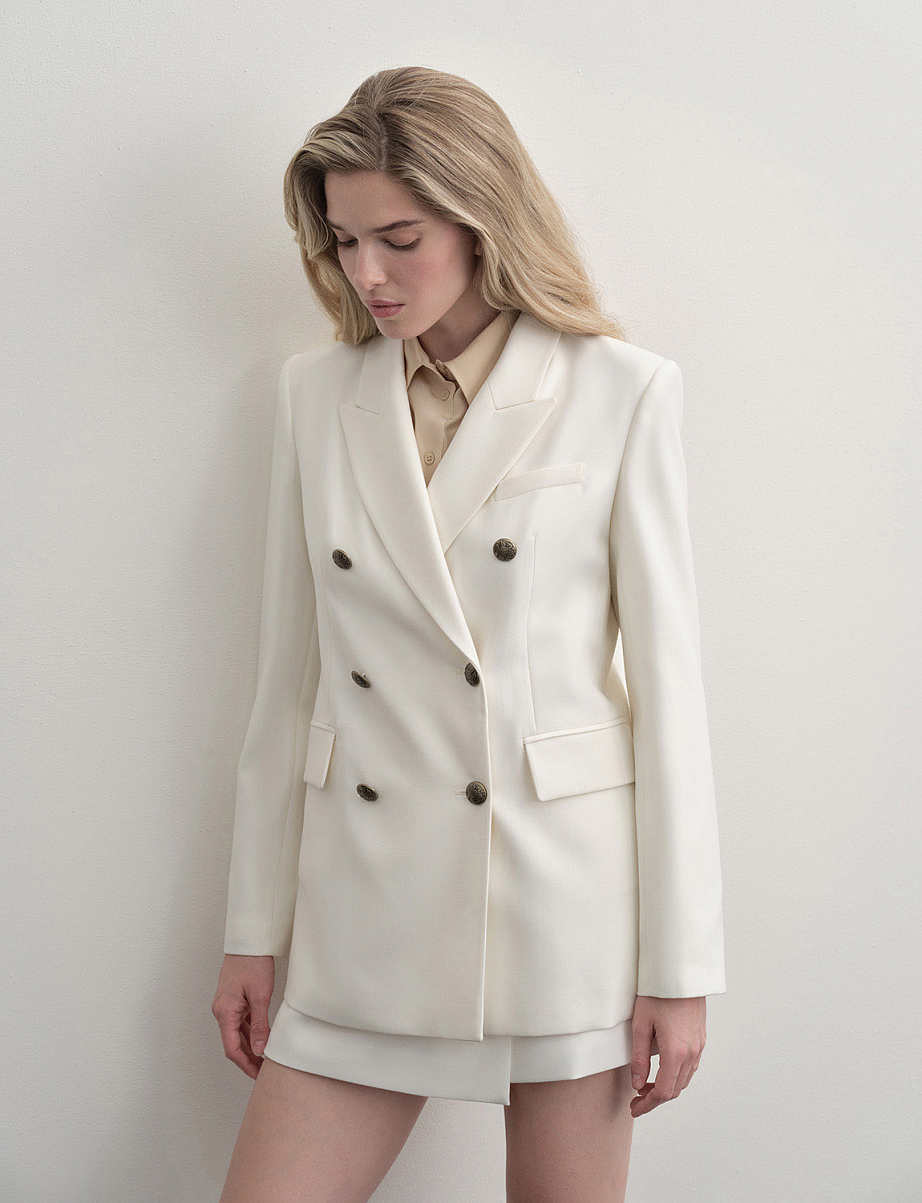 Двубортный жакет прямого кроя с шерстью