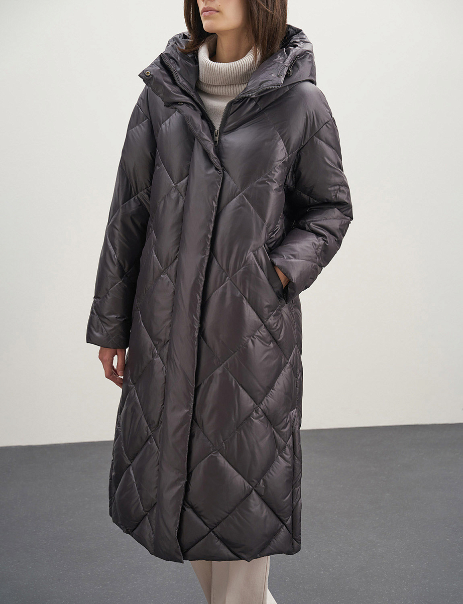 Удлиненная стеганая куртка с пухом и пером