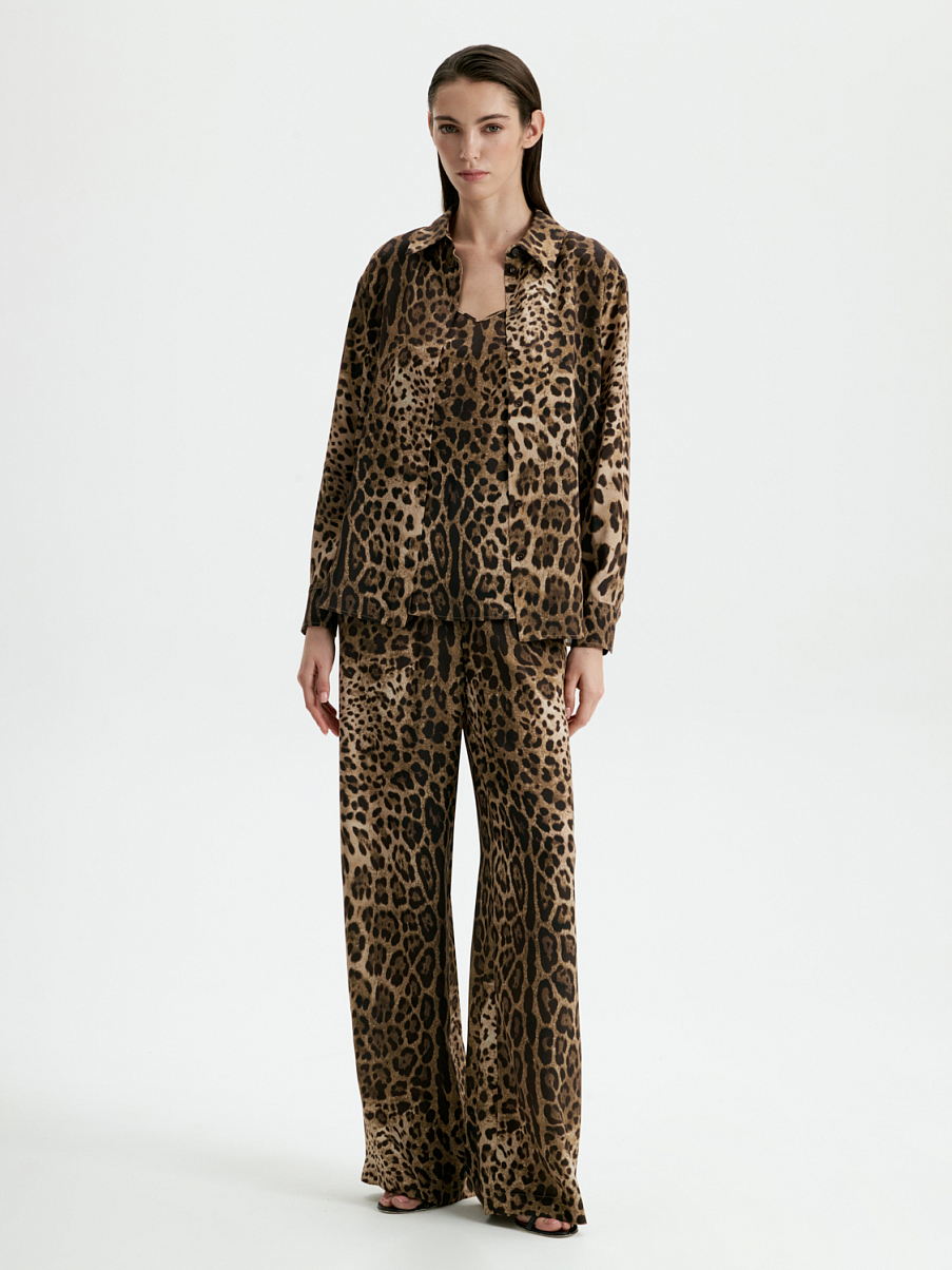 Брюки из шелка с леопардовым принтом