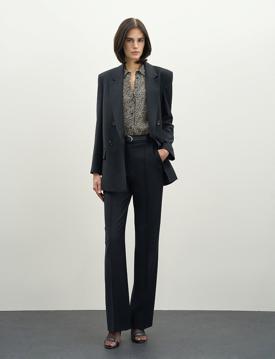 Двубортный прямой жакет с шерстью