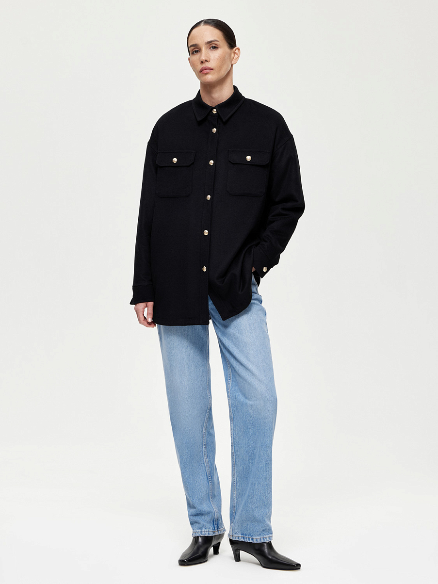 Пальто рубашечного кроя из шерсти