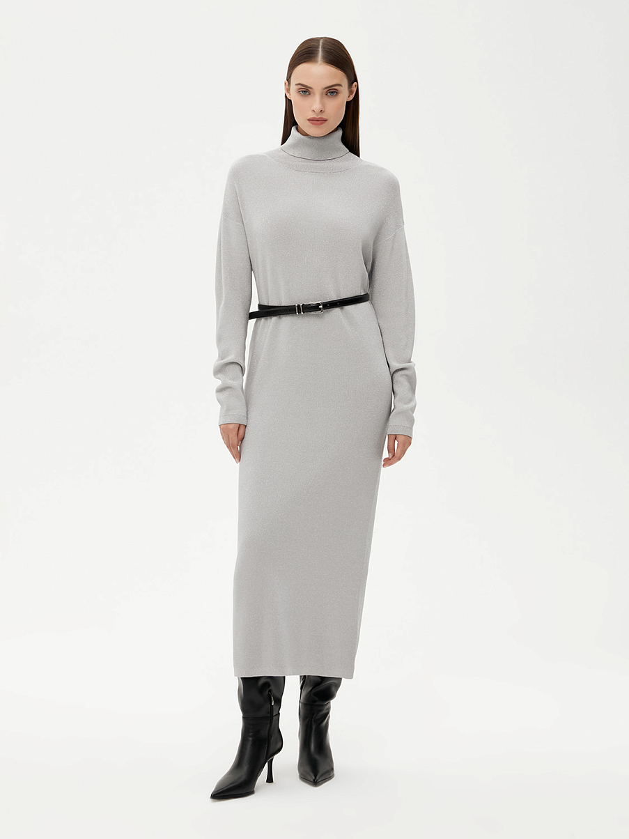 Трикотажное платье прямого кроя с люрексом