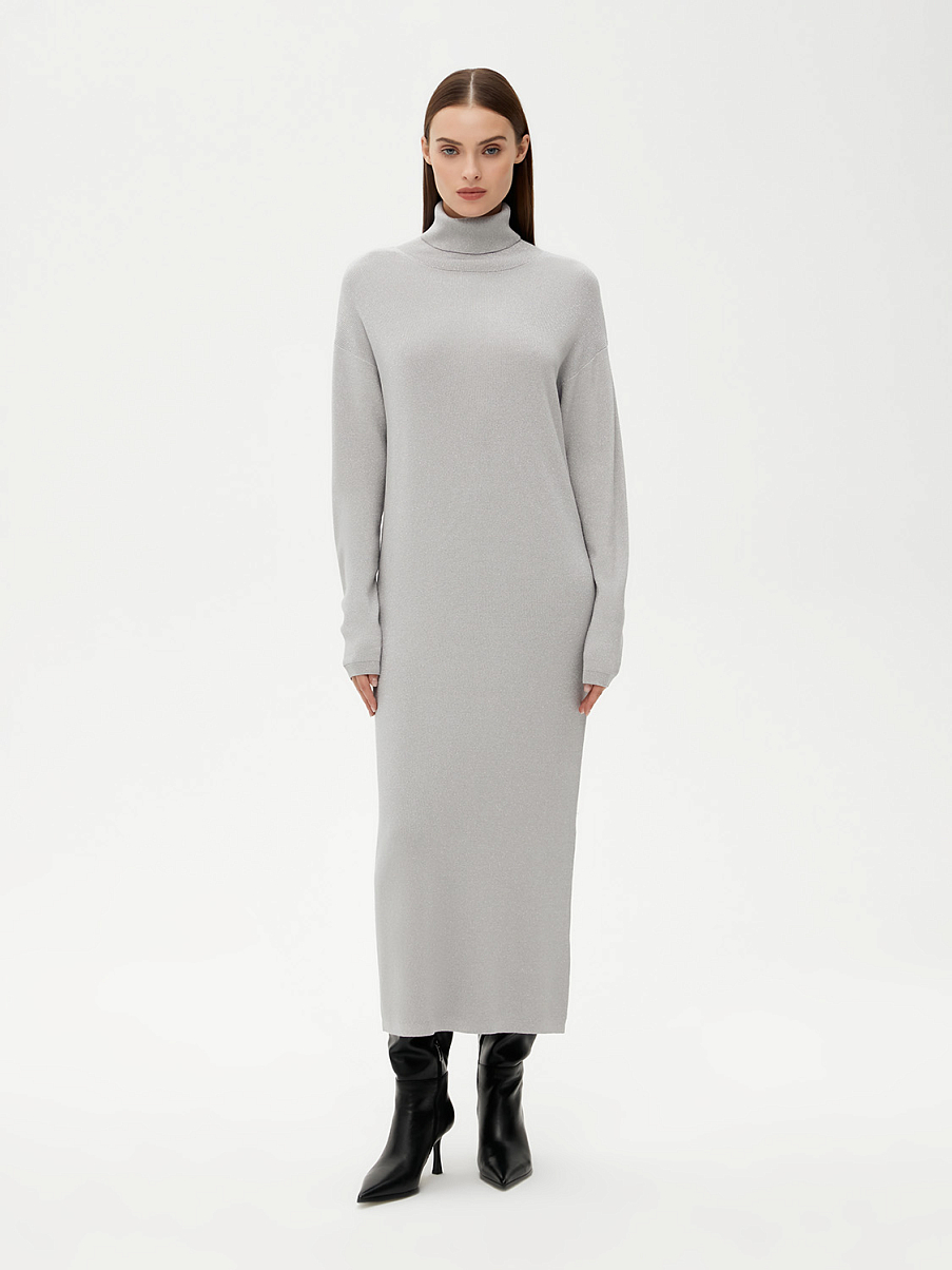 Трикотажное платье прямого кроя с люрексом