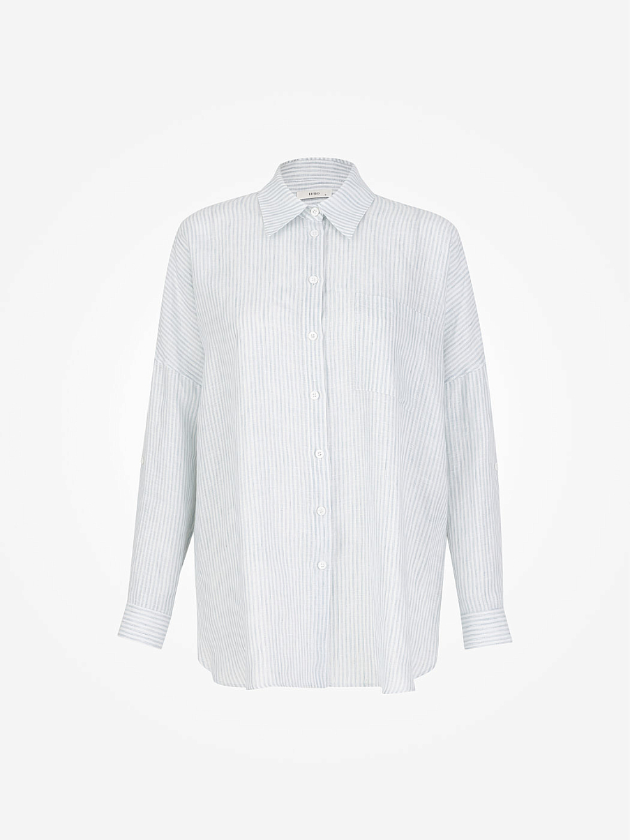 Льняная рубашка оверсайз в полоску