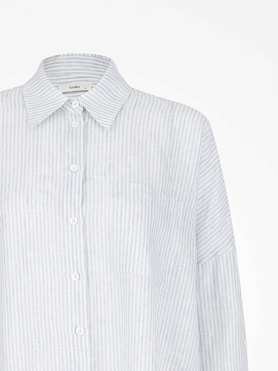 Льняная рубашка оверсайз в полоску