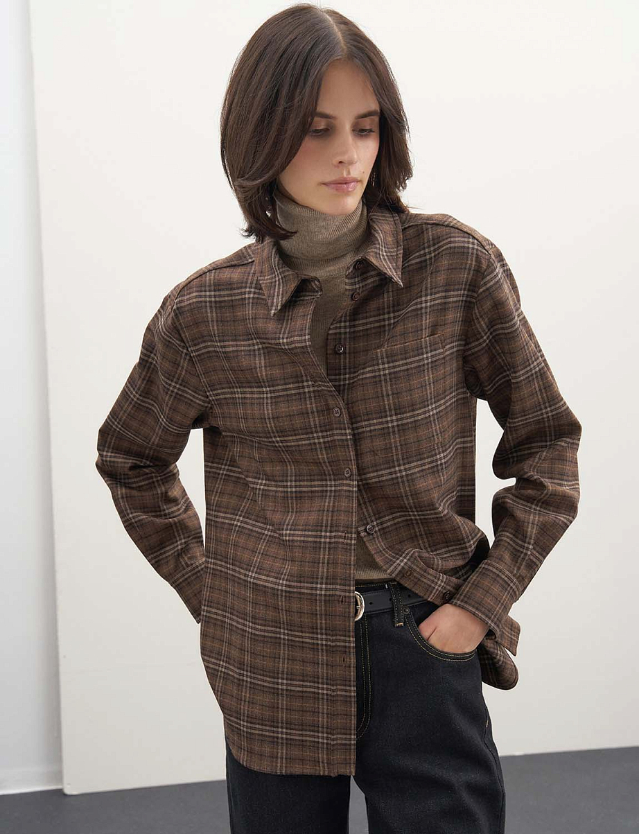 Рубашка в клетку с шерстью