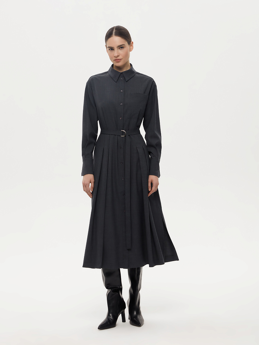 Платье миди рубашечного кроя из шерсти