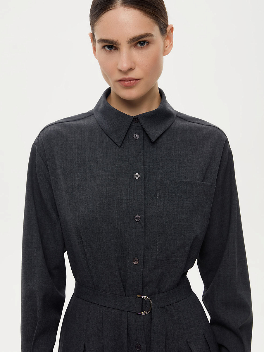 Платье миди рубашечного кроя из шерсти