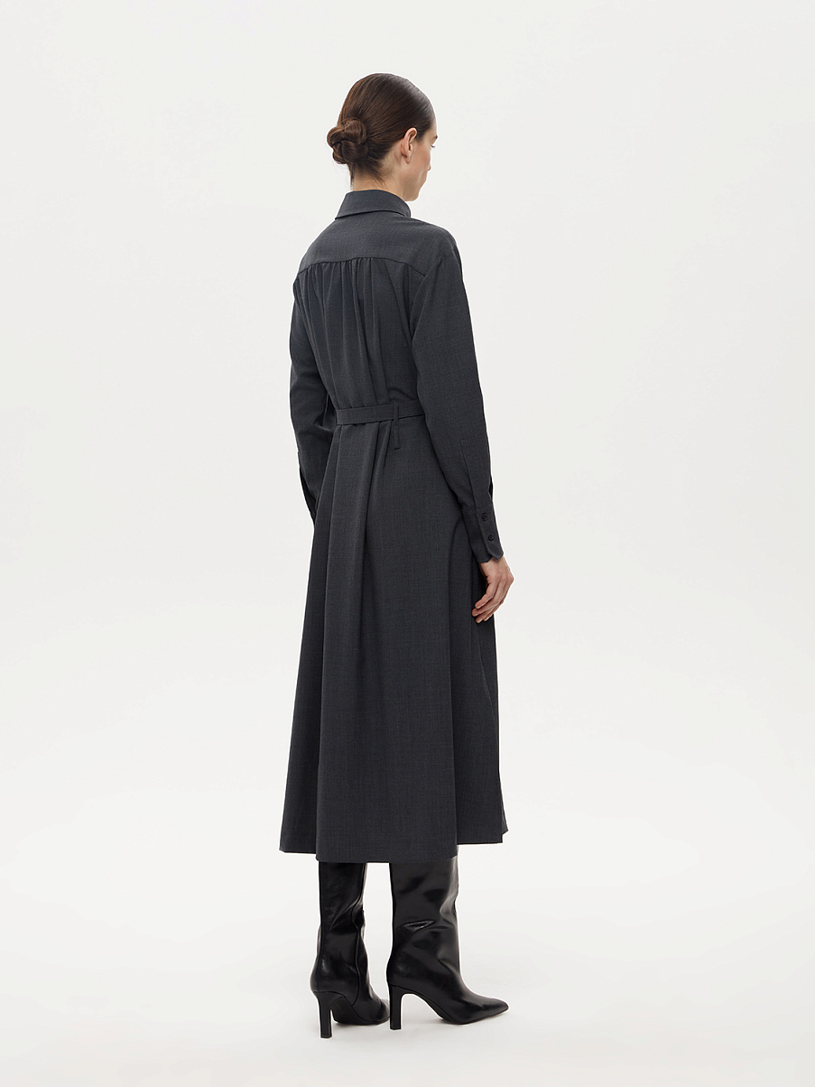 Платье миди рубашечного кроя из шерсти