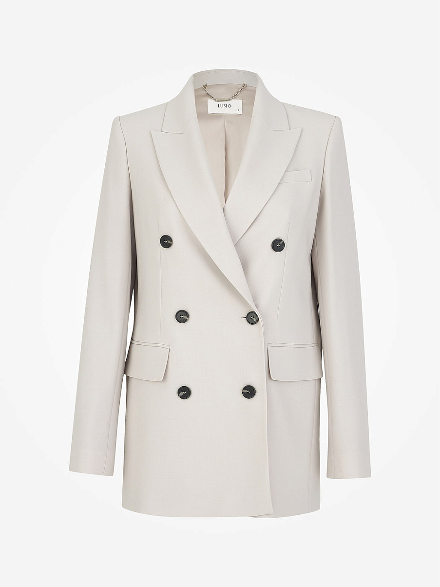Двубортный жакет прямого кроя с шерстью