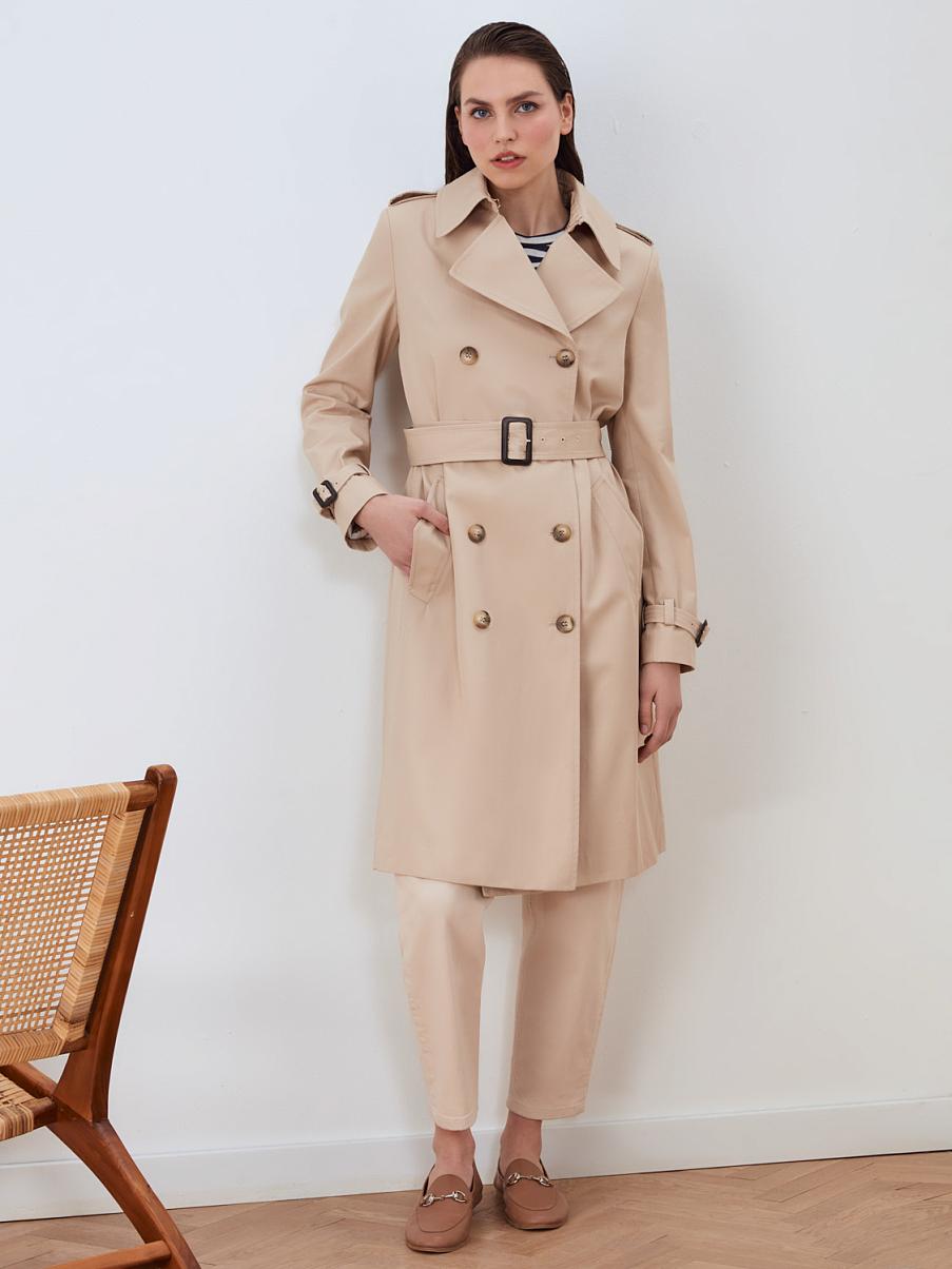 Двубортный тренч из хлопка с поясом