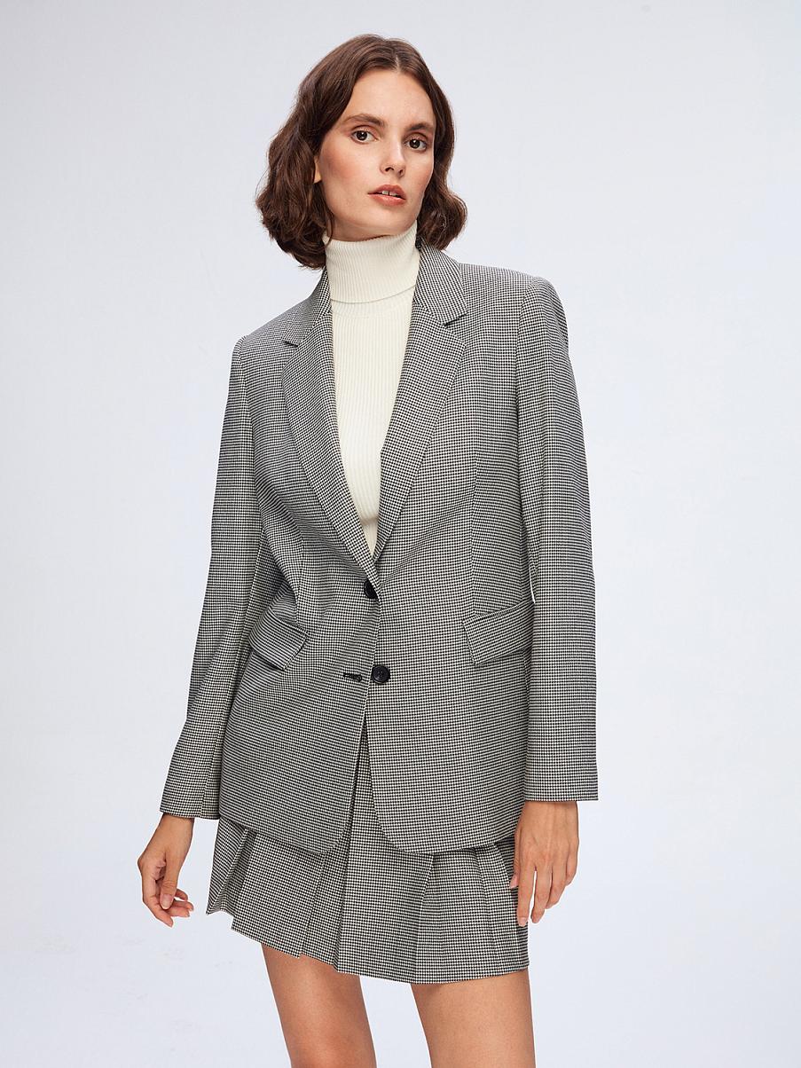 Однобортный жакет с узором гусиная лапка