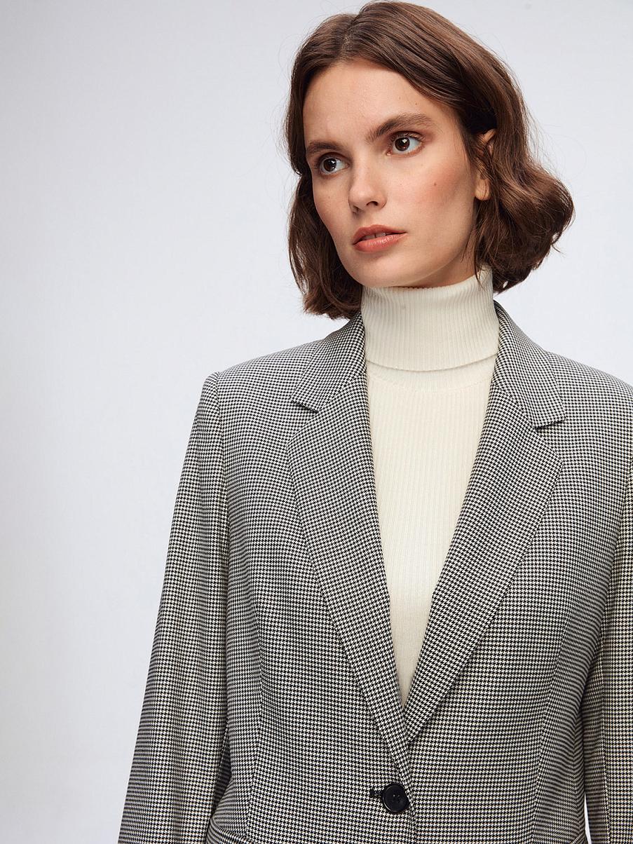 Однобортный жакет с узором гусиная лапка