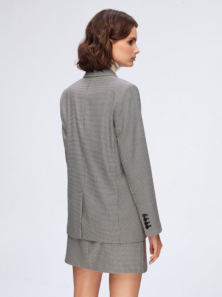 Однобортный жакет с узором гусиная лапка