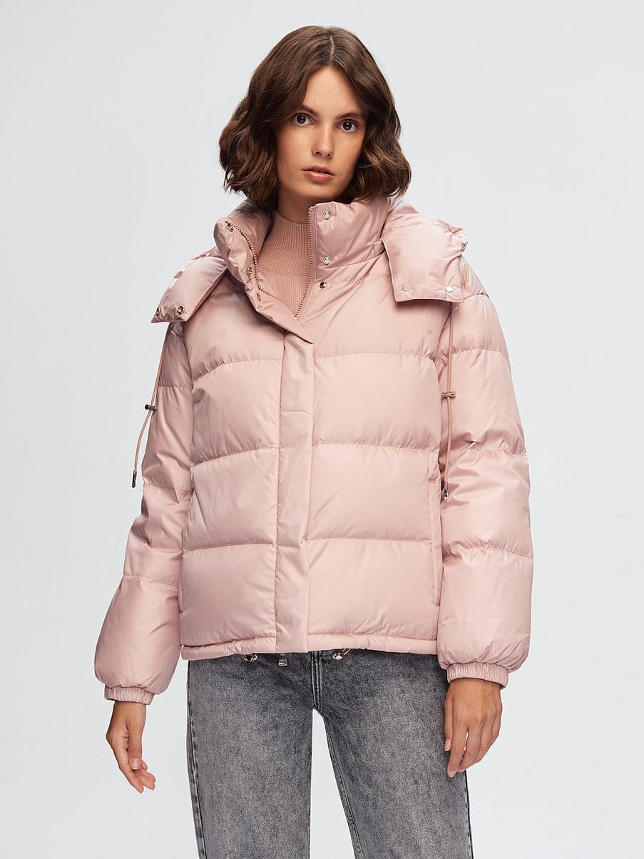 Укороченный пуховик с капюшоном