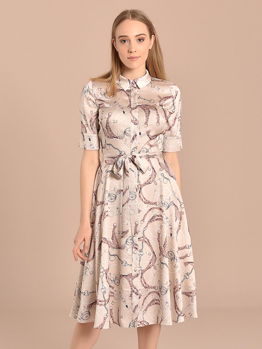 Бежевое платье-рубашка