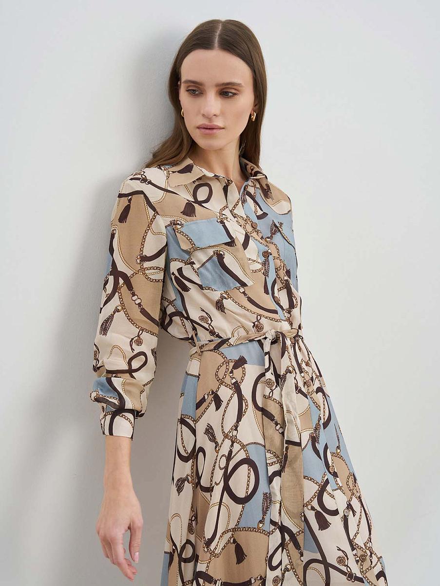 Платье миди рубашечного кроя с узором